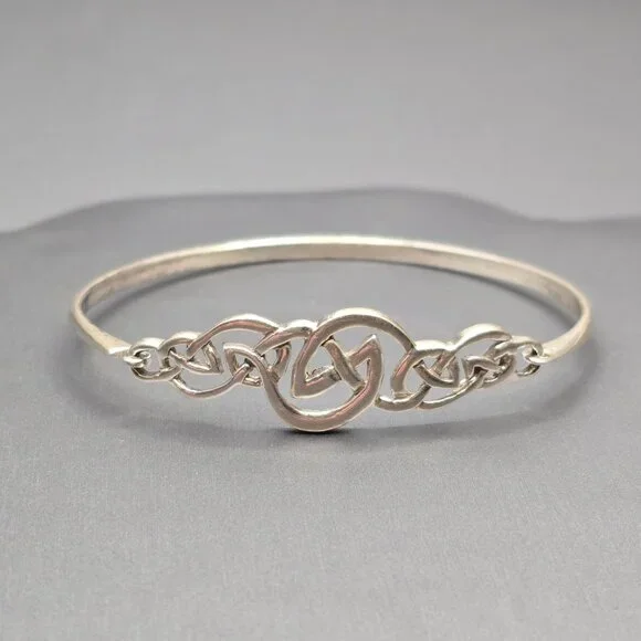 VTG Sterling Silver 925 Celtic Knot Bracelet 7" Hinged Design 10.33g - Picture 1 of 11